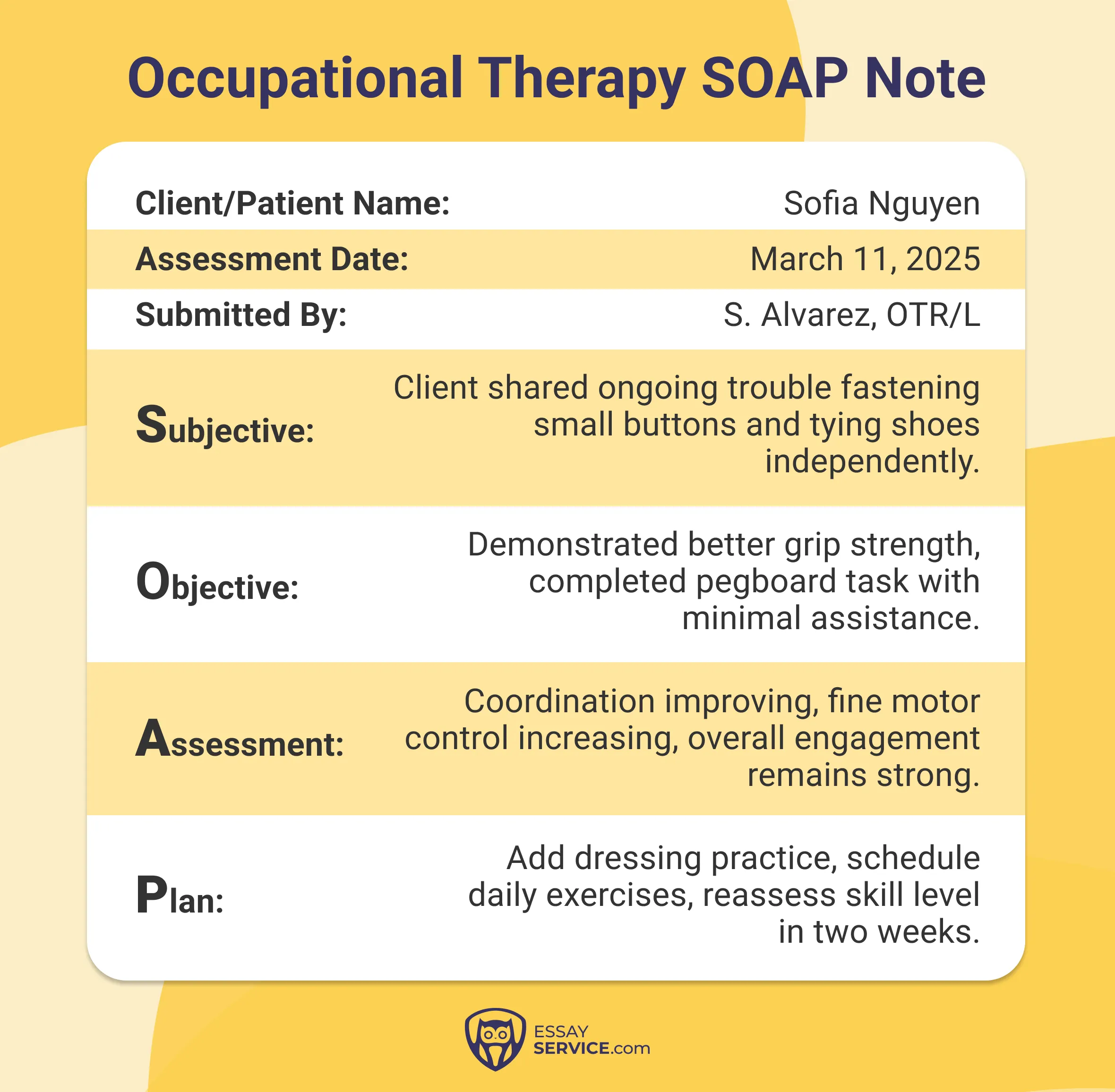 occupational therapy soap note